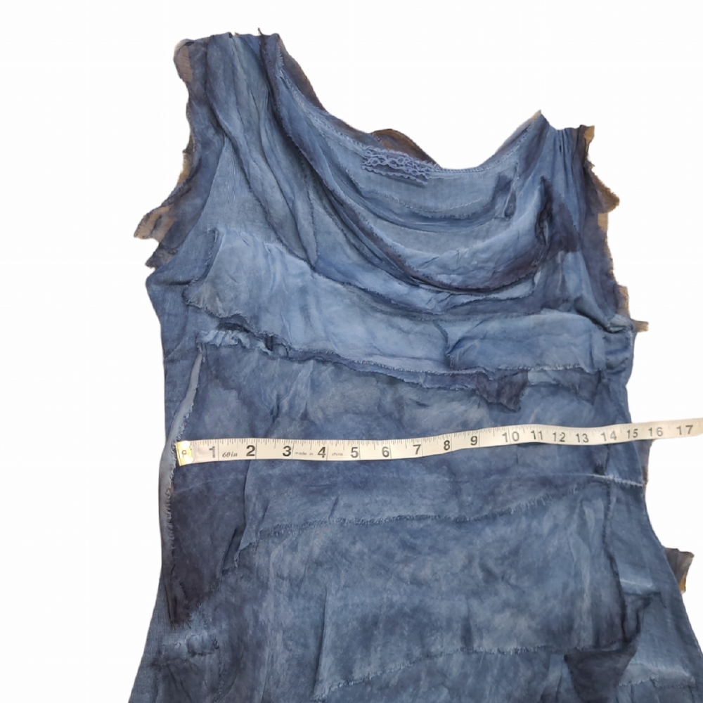 ITALIAN ELISA SILK DRESS WOMESLNS ONE SIZE 17IN PTP BLUE TIERED LAYED LINED KNEE - Picture 11 of 15